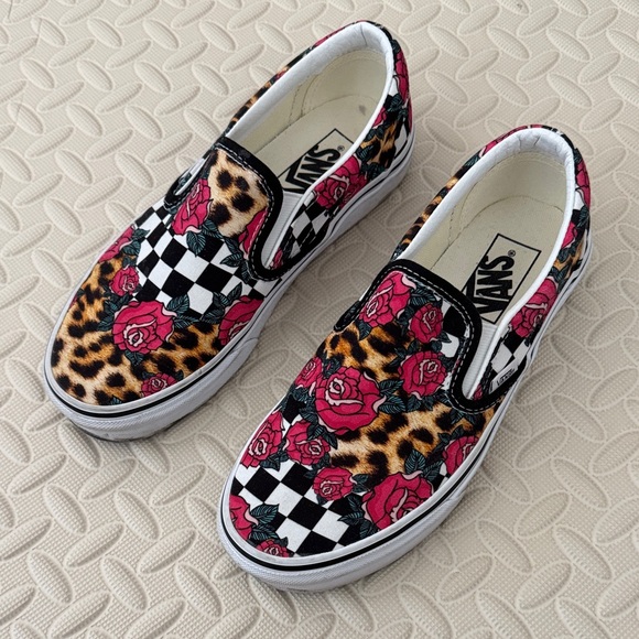 Vans Shoes - Vans Classic Slip On Womens Size 7 Rose Animal Checkerboard Skate Shoes